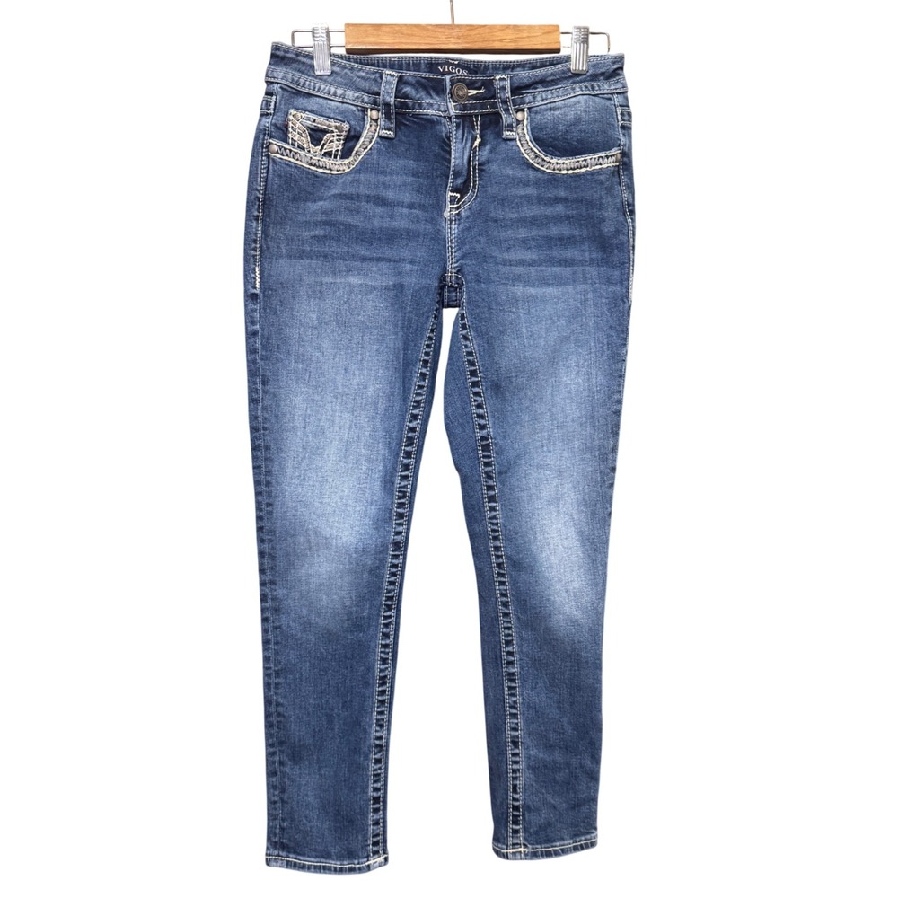 Vigos Heritage Fit Capri Jeans Womens 4 L25 Medium Wash Embroidered Pockets
